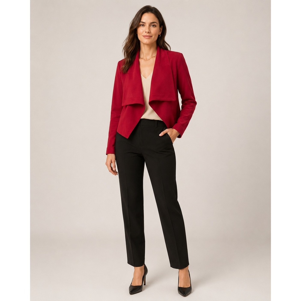 Romeo & Juliet Couture Microsuede Open Front Jacket Womens Medium Red Polyester